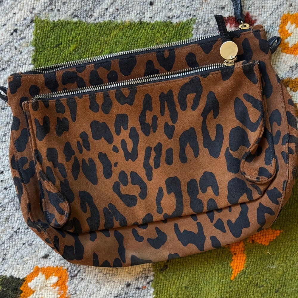 Clare V. Suede leopard clutch